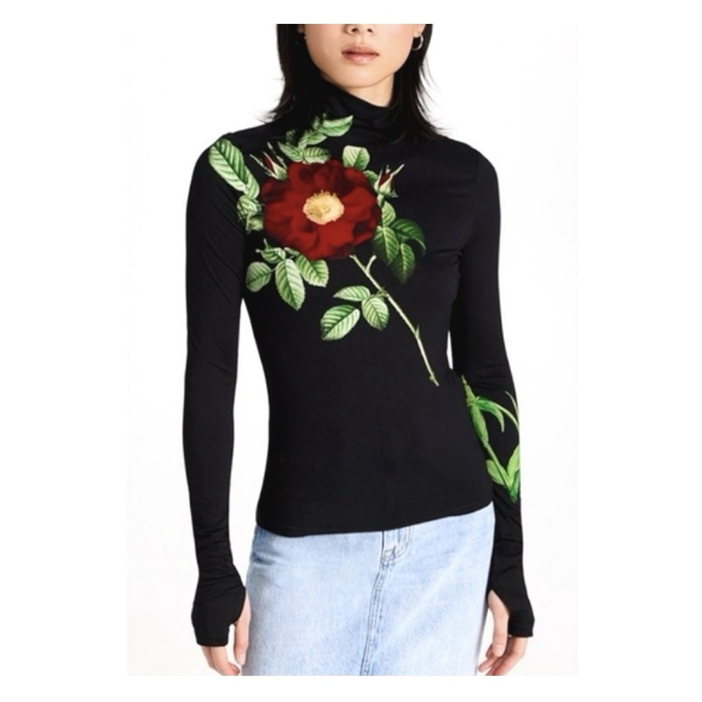 Alice + Olivia Women's Delaina Long Sleeve LS Floral Turtleneck Top Size XS